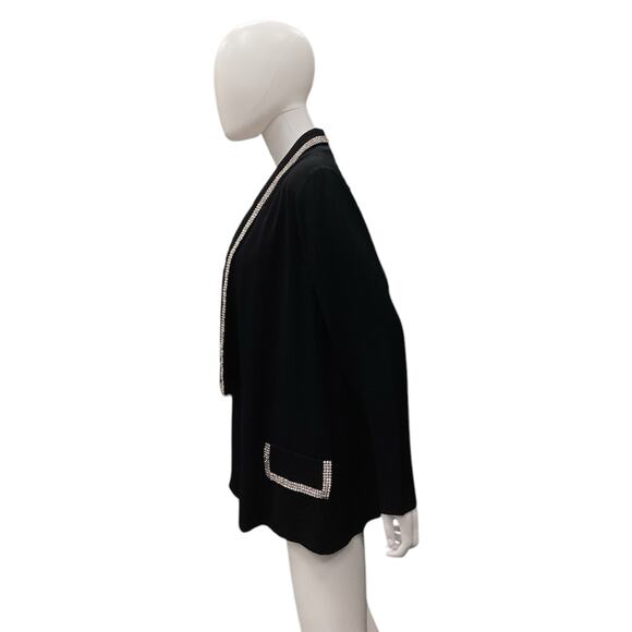 VTG Sansappelle Women’s Blazer Size M Rhinestone Collar And Pockets Trim Black - Picture 2 of 4